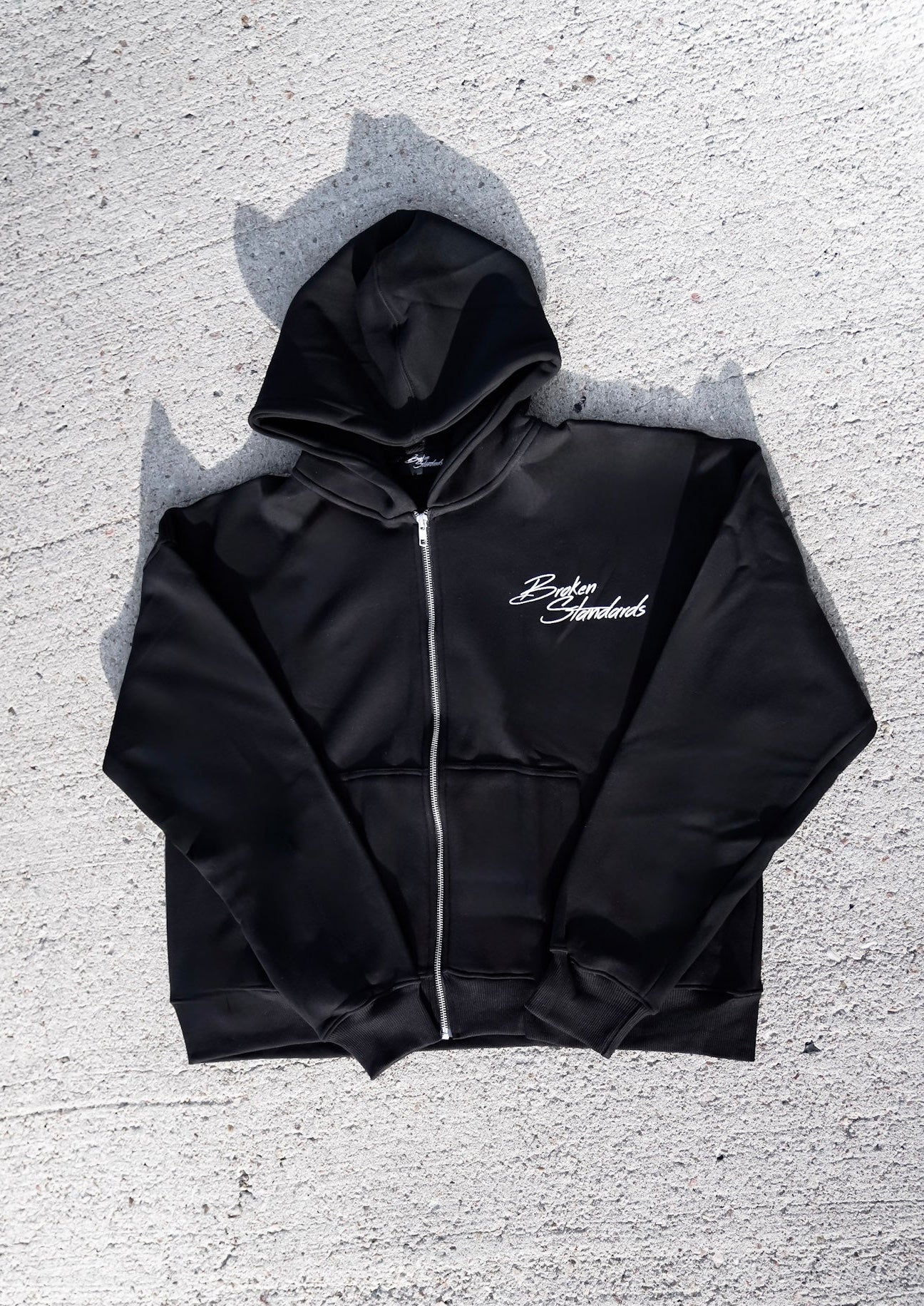 BS ZIP-UP BOXY HOODIE- BLACK